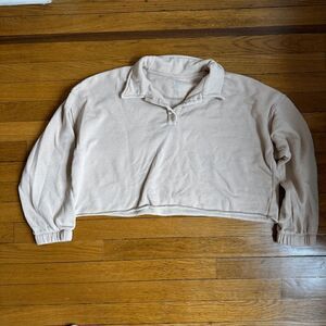 American Eagle Aerie Long Sleeves Pullover Cropped Sweatshirt Womens Light Pink